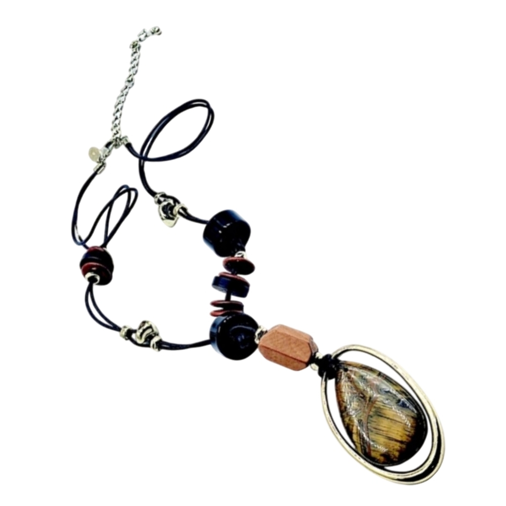 Chico’s Long Neutral Pendant Necklace Natural Stone NWOT